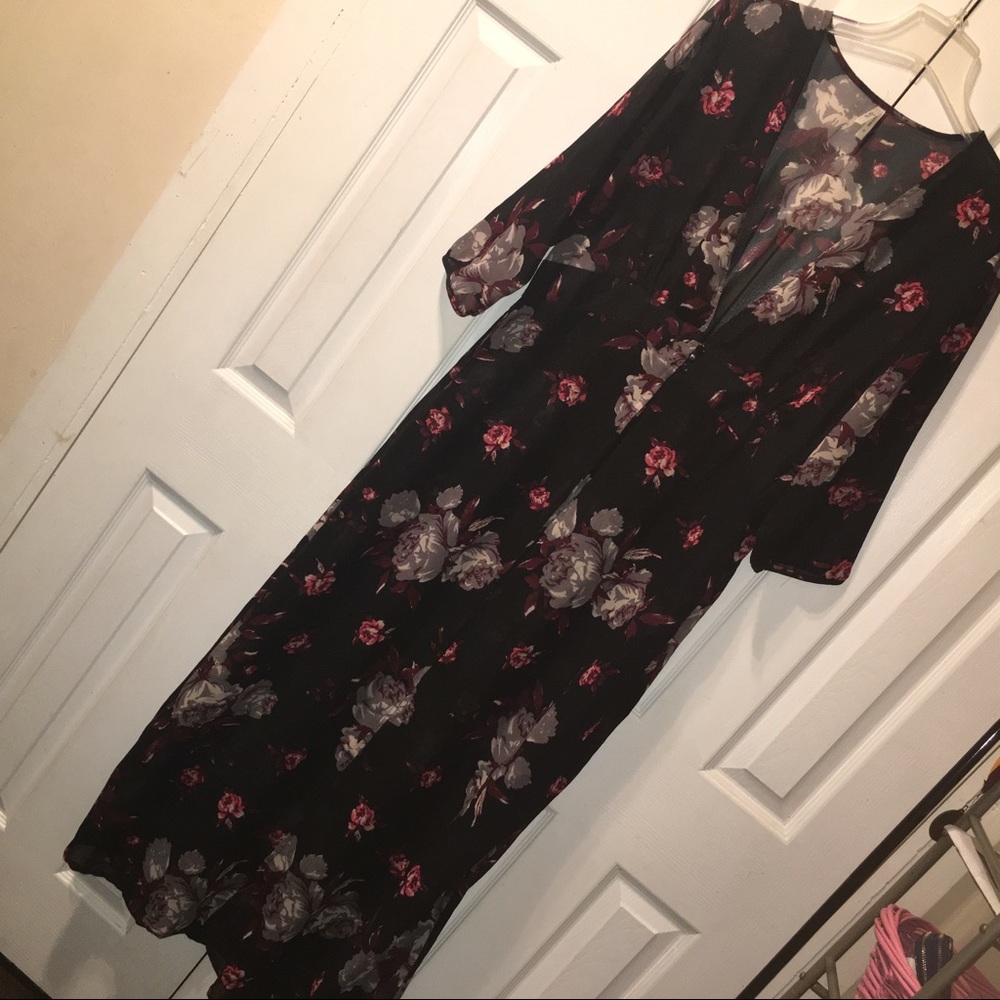 Truth NYC Black 60” Floral Maxi Duster/Cardigan